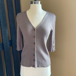 NWT She + Sky Taupe V-Neck Button-Up Sweater